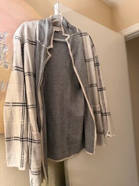 LOFT Two-Tone Knit Cardigan in Cream and Black